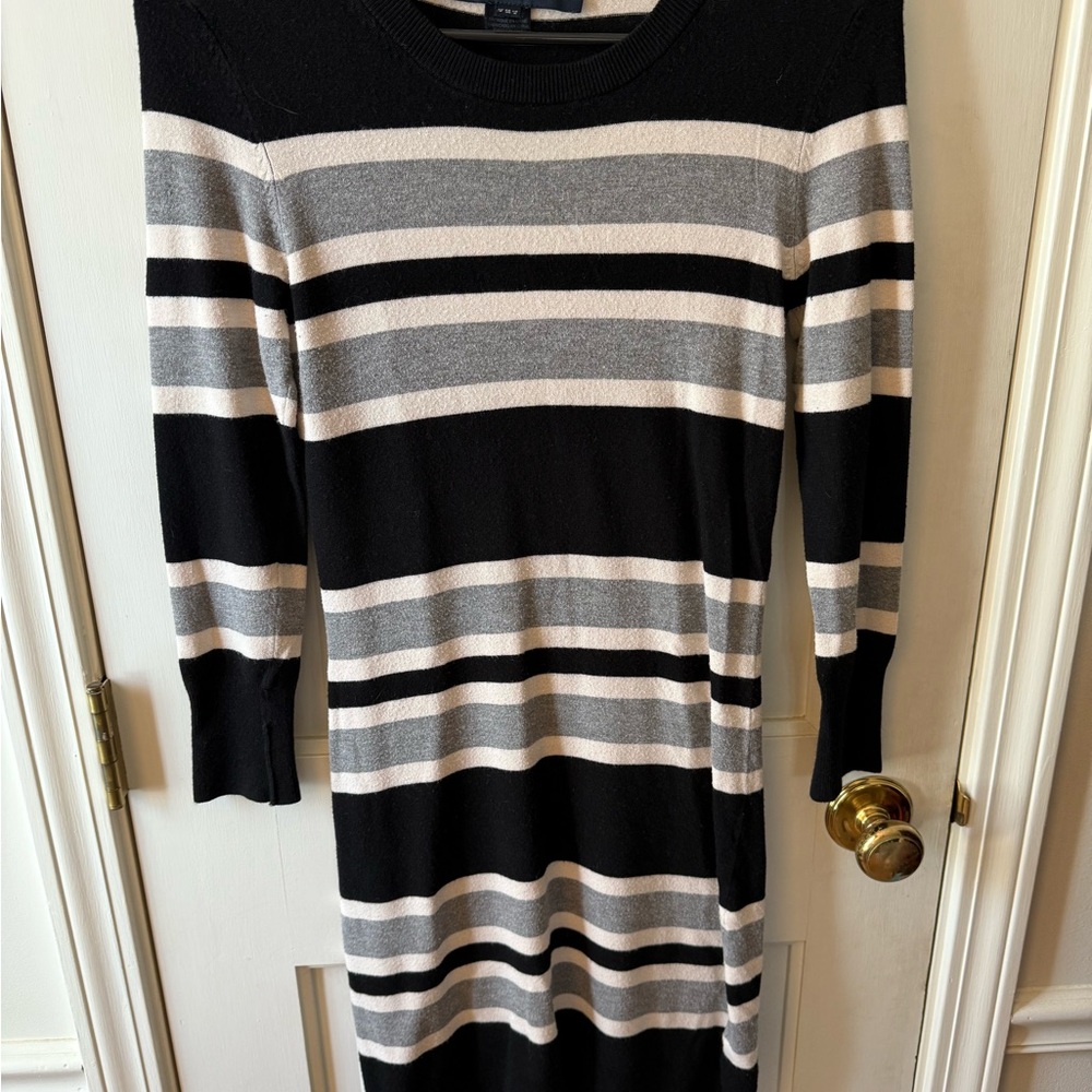 French Connection Black and Cream Knit Midi Dress